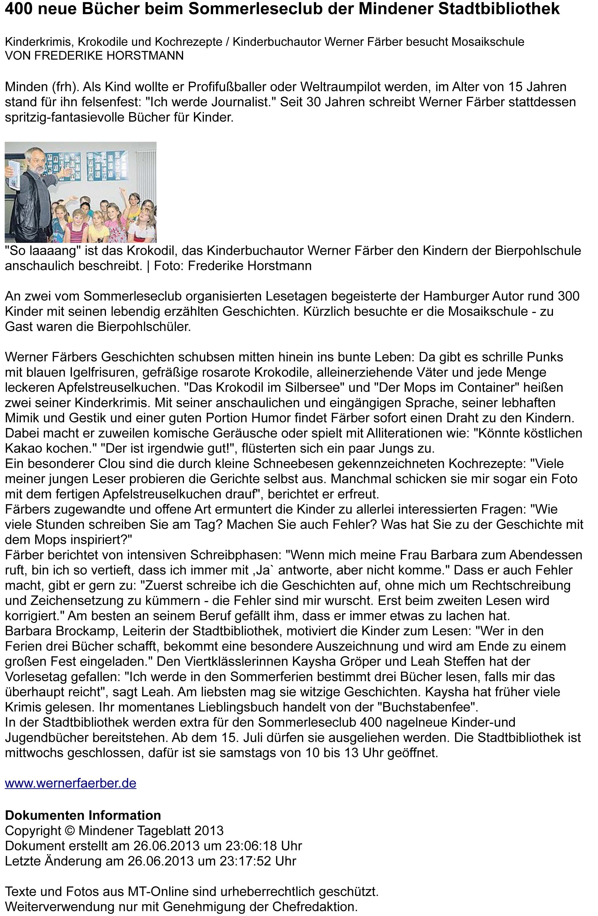 Presse Minden vom 28. Juni 2013